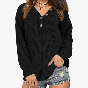 ⭐️WOMEN'S Fashion Long Sleeve Knit Casual V-Neck Button Loose Top⭐️